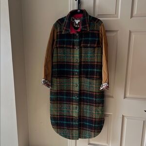 Sundance Multicolor Plaid Coat with Tan Sleeves